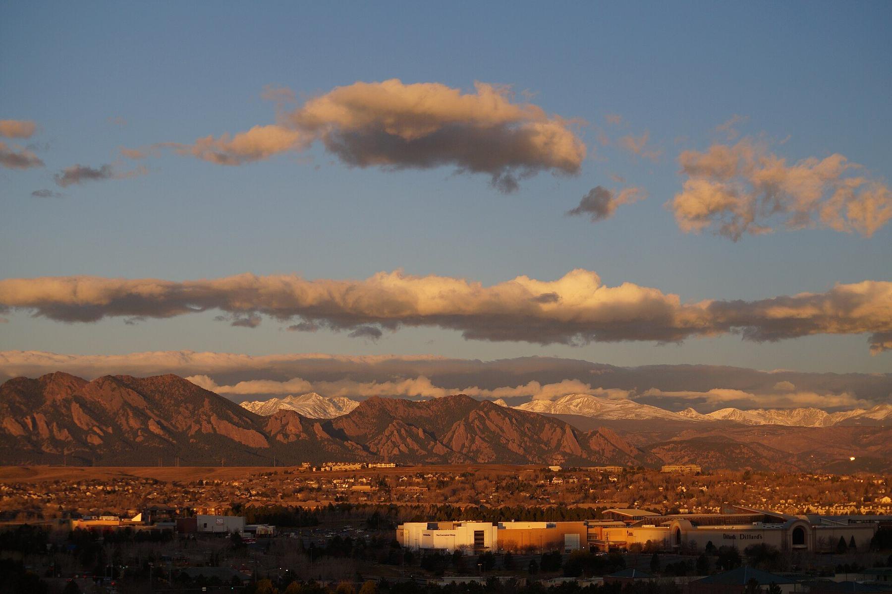 Sunset over the Flatirons, seen from Broomfield.