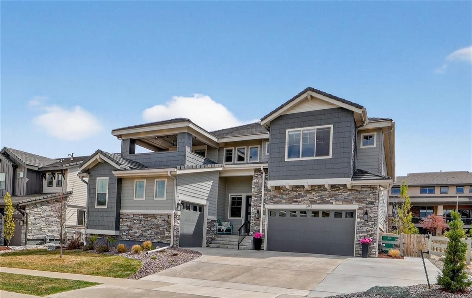 Modern two-story home with a stone front in north Broomfield.